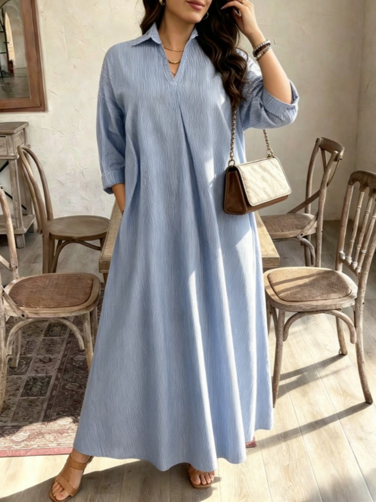 Summer Clothing For Older Women - Women's Striped Shirt Dress 2025 Summer