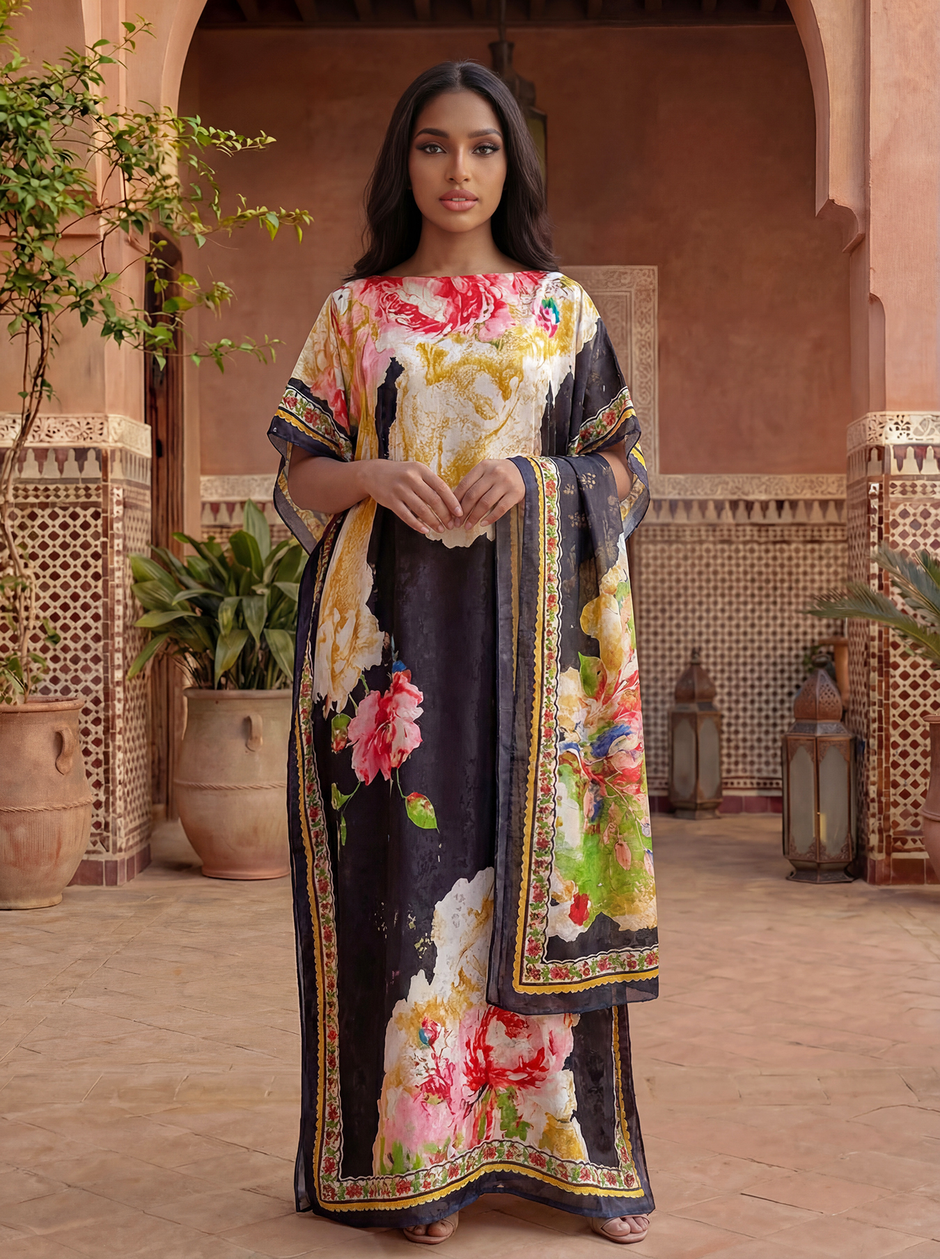 Summer Clothing For Older Women - Women's Long Shawl Dubai Fashion Print