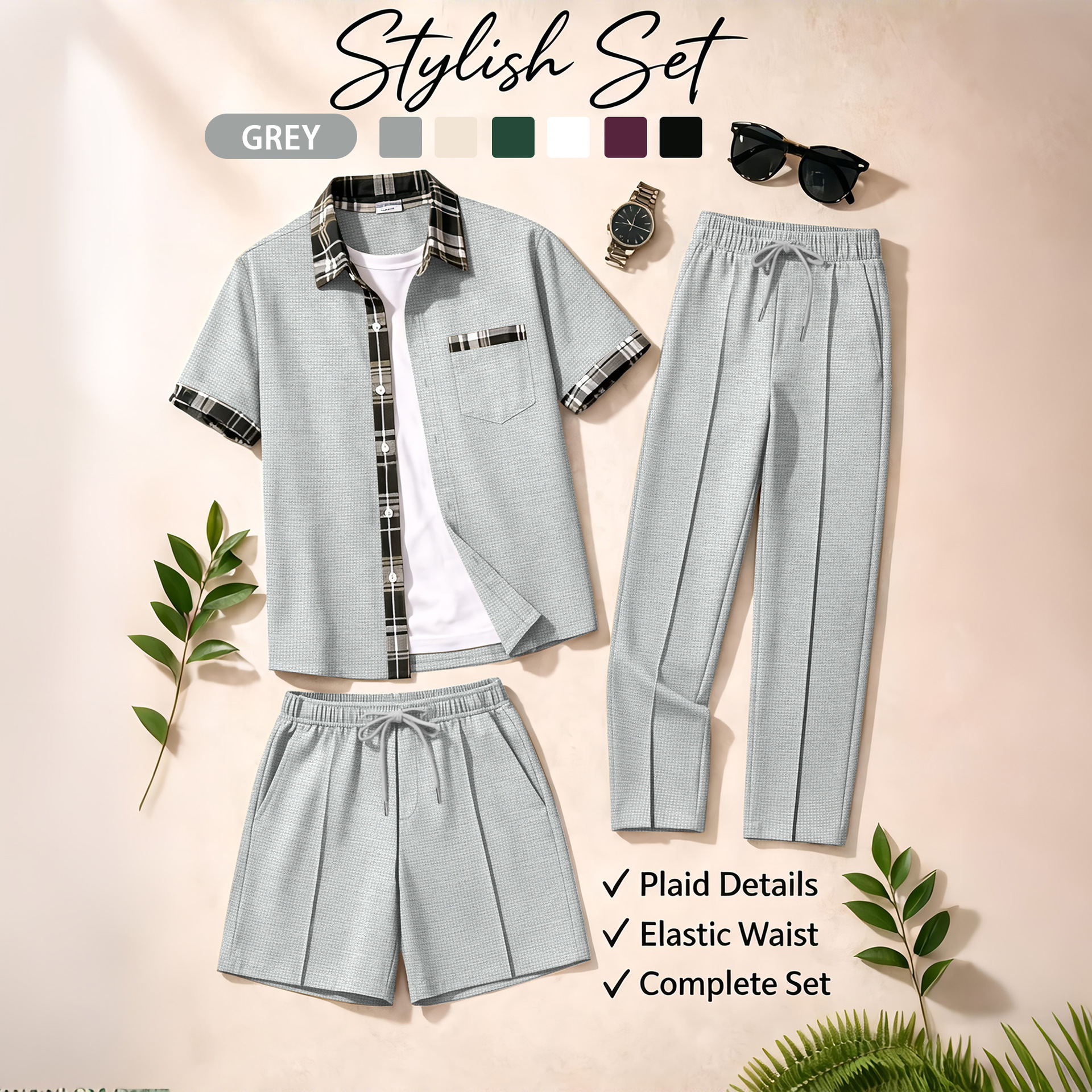 Summer Clothing Types - Men's 3 Piece Waffle Knit Tracksuit