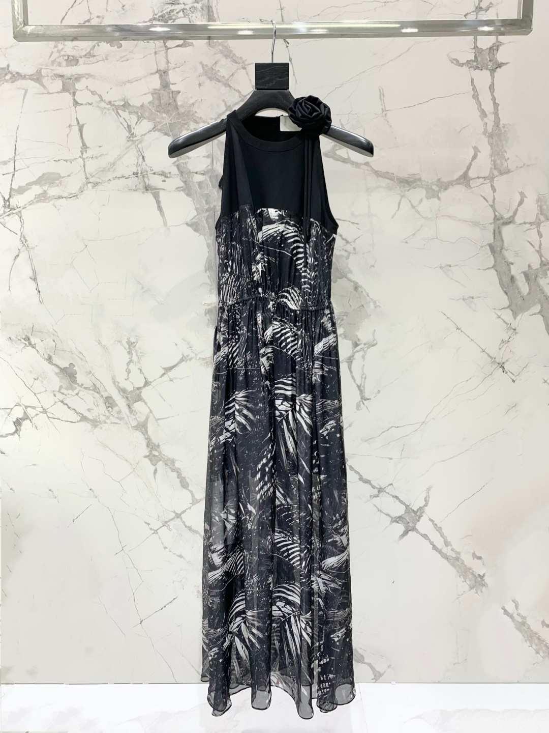 Sundress Midi Floral - Romantic Palm Tree Floral Print Dress