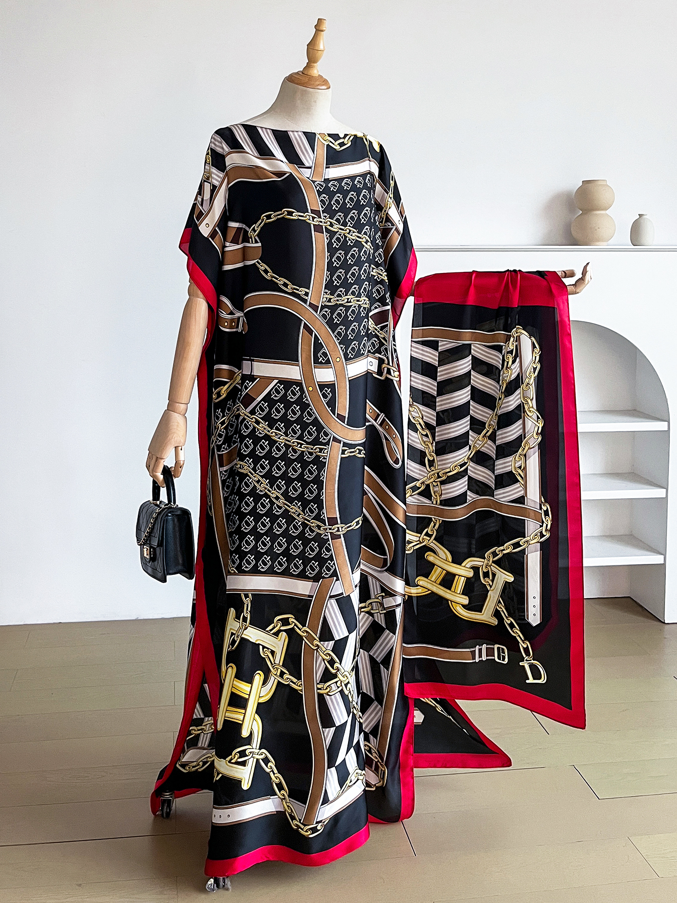 Summer Clothing For Older Women - Popular Chain Print Boat Neck Modest