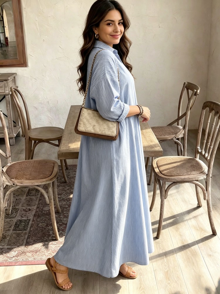 Women's Striped Shirt Dress 20 - Summer Clothing For Older Women avaliação e preço