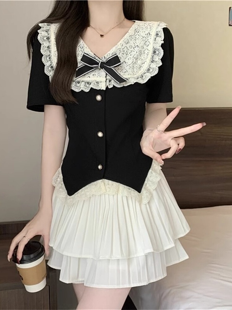 Rich Girl Lace Doll Collar Top - Summer Clothing Set For Girls avaliação e preço