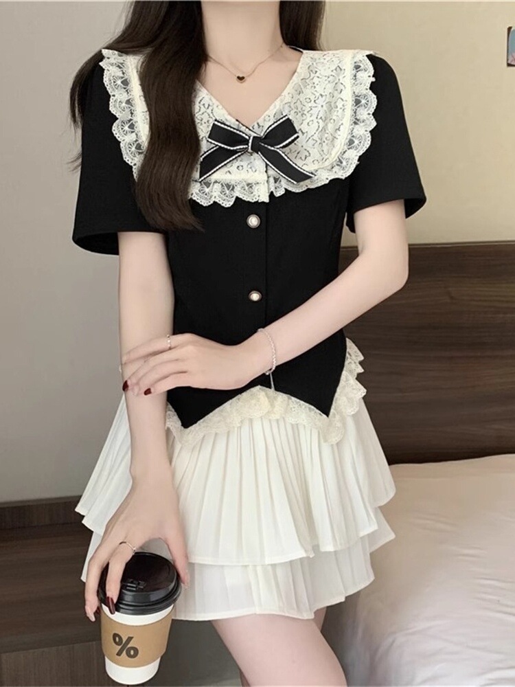 Rich Girl Lace Doll Collar Top - Summer Clothing Set For Girls avaliação e preço