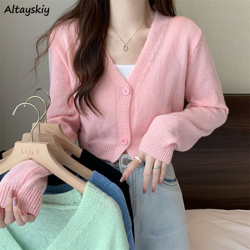 Crop Cardigan Women Slim Autum - Summer Clothing Aesthetic avaliação e preço