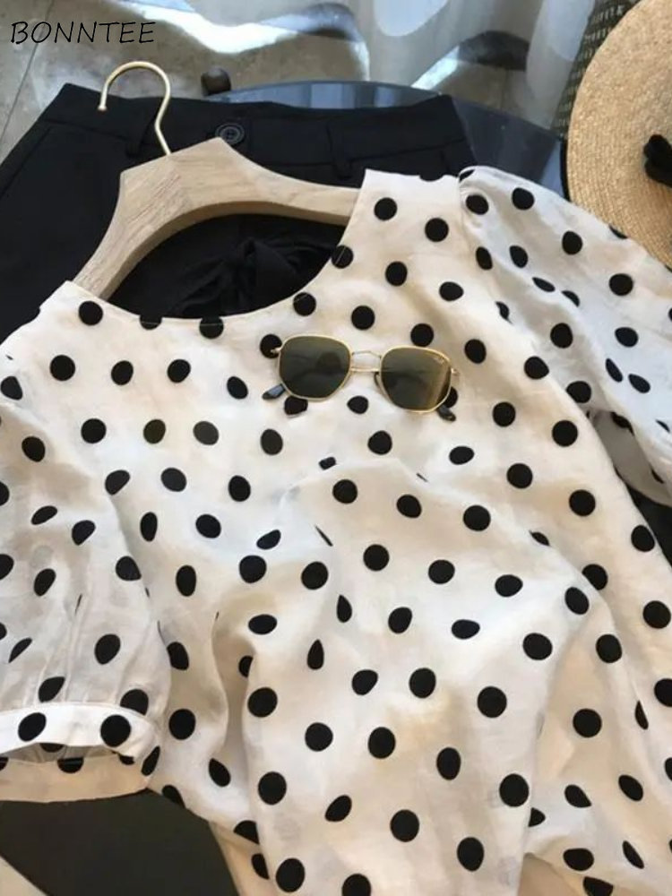 Polka Dot Blouses Women Elegan - Summer Clothing Aesthetic avaliação e preço