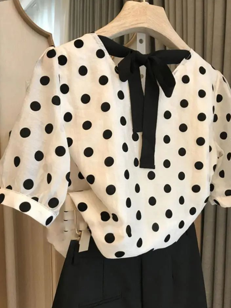Polka Dot Blouses Women Elegan - Summer Clothing Aesthetic avaliação e preço