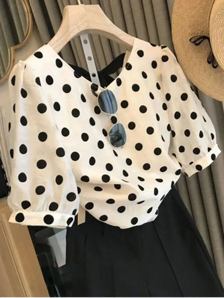 Polka Dot Blouses Women Elegan - Summer Clothing Aesthetic avaliação e preço
