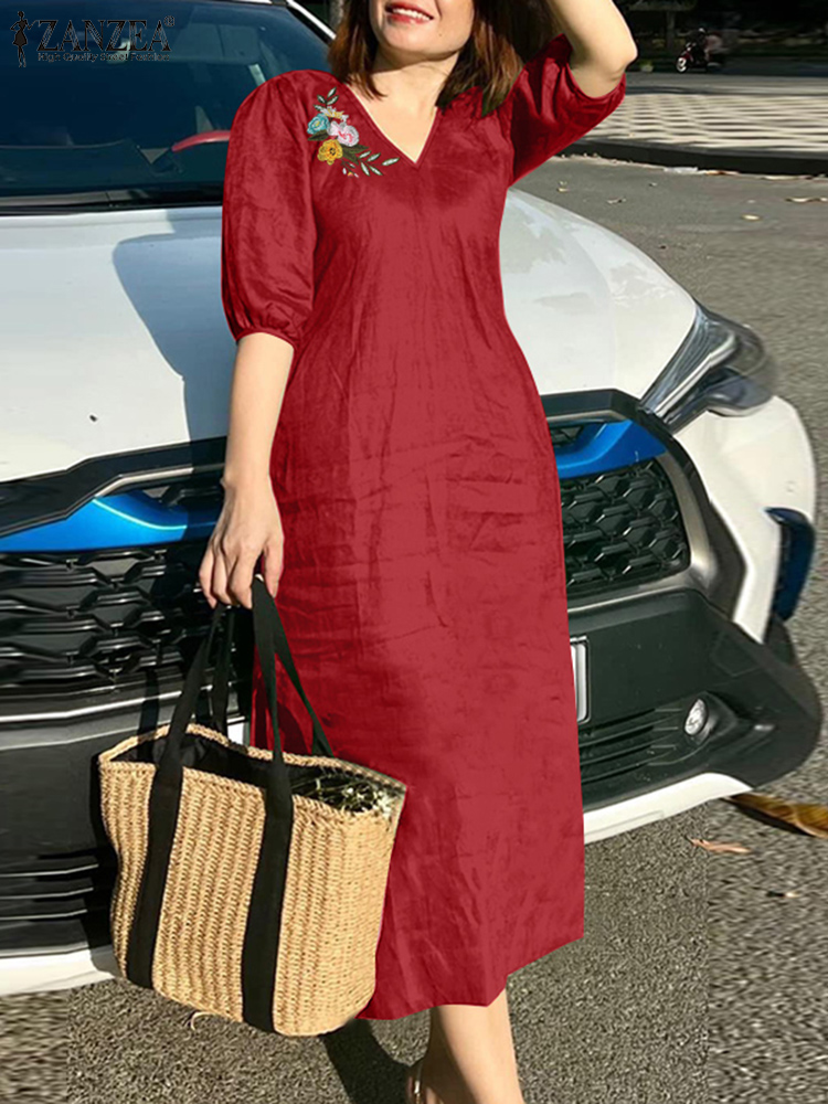 2024 ZANZEA Summer Fashion Wom - Sundress Midi Floral avaliação e preço
