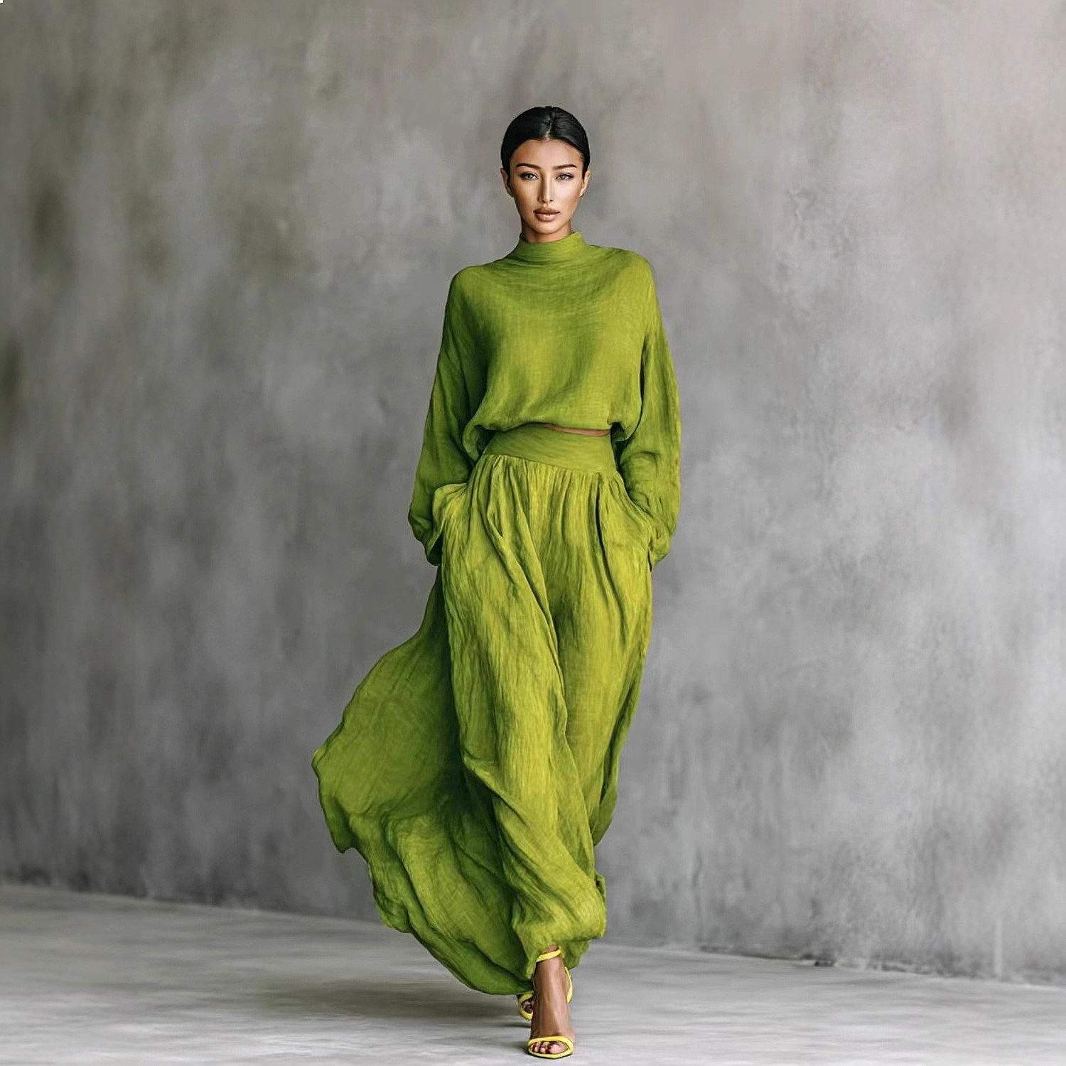Elegant Long Sleeve Dress Set  - Summer Clothing For Older Women avaliação e preço