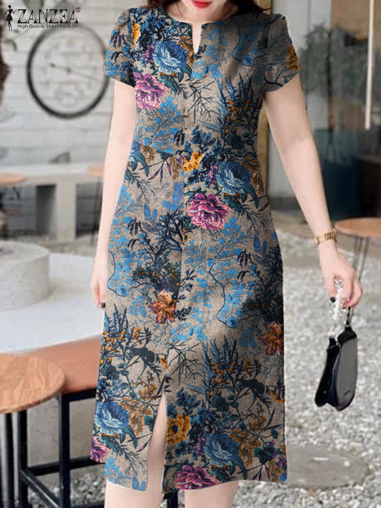 Fashion Retro Short Sleeve Rob - Sundress Midi Floral avaliação e preço