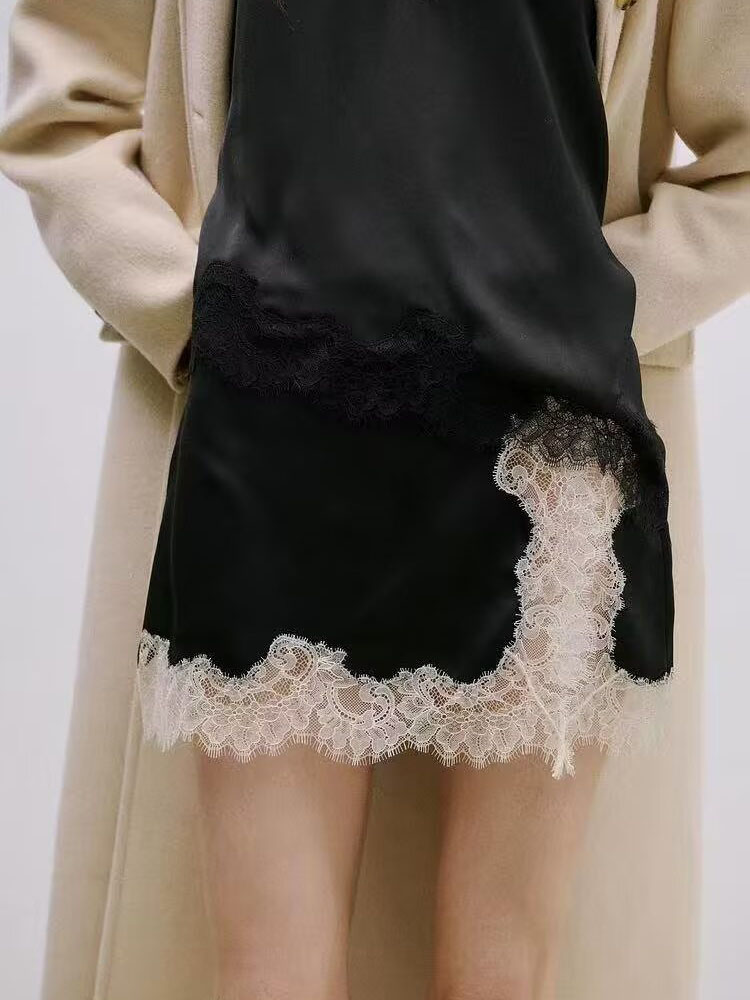 Elegant Lace Hem Satin Straigh - Summer Evenings Clothing avaliação e preço