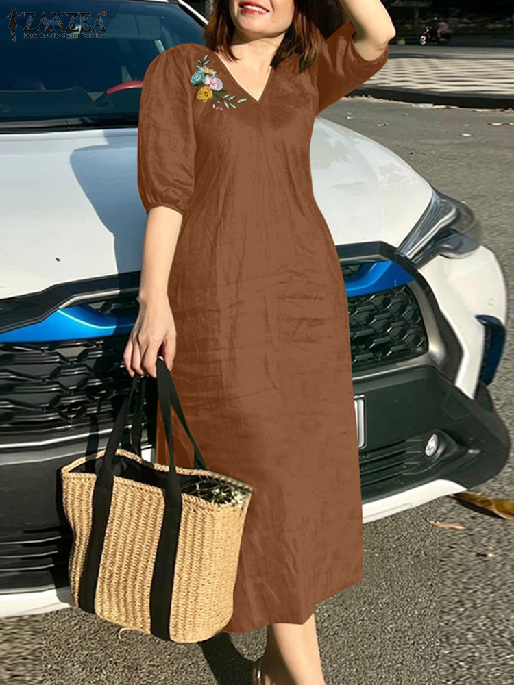2024 ZANZEA Summer Fashion Wom - Sundress Midi Floral avaliação e preço