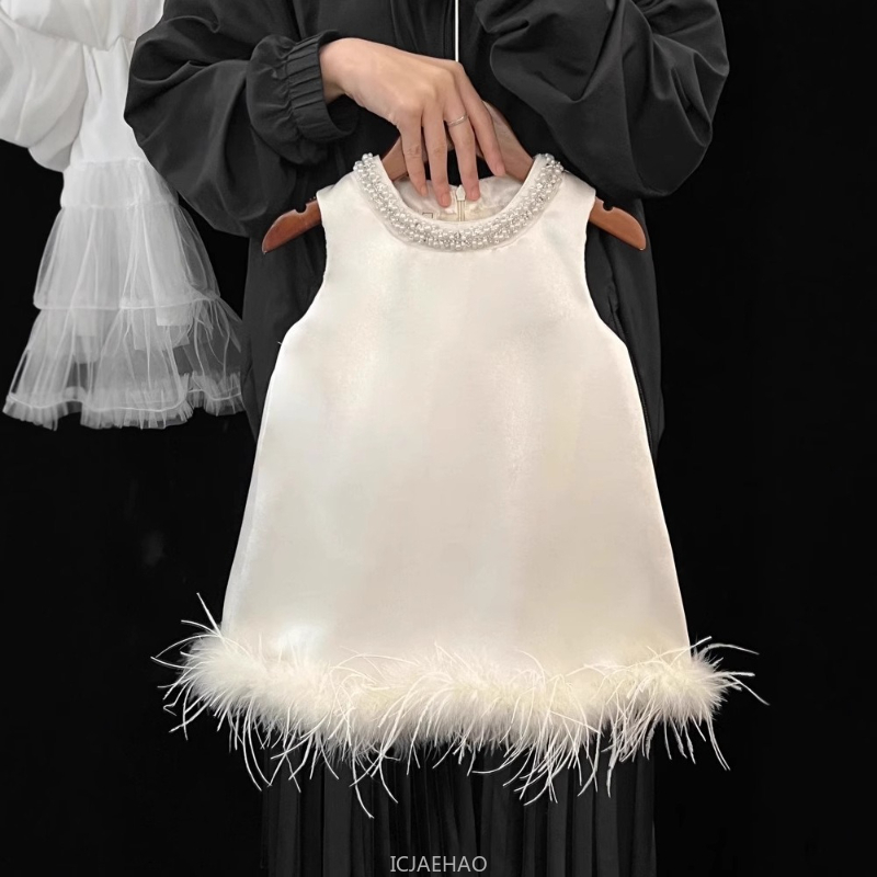 2025 New Girls Satin Feather P - Summer Clothing Newborn avaliação e preço