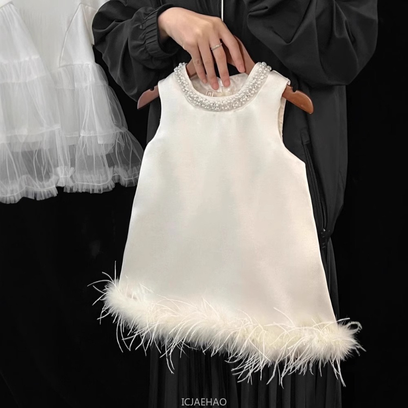 2025 New Girls Satin Feather P - Summer Clothing Newborn avaliação e preço