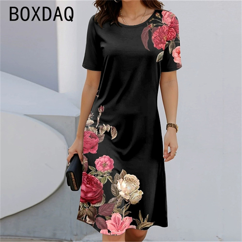Bohemian Style Short Sleeve Ro - Sundress Midi Floral avaliação e preço