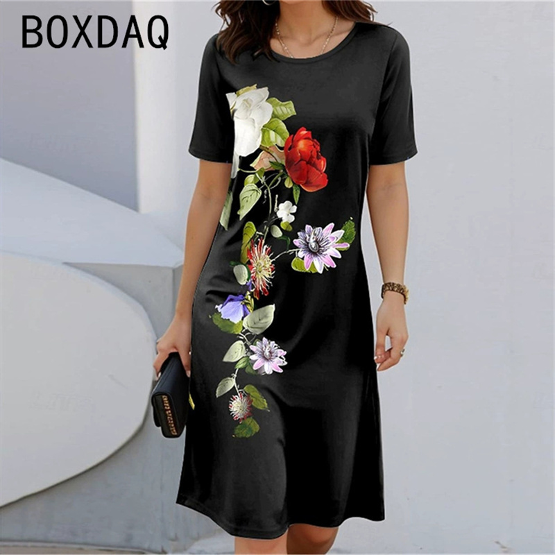Bohemian Style Short Sleeve Ro - Sundress Midi Floral avaliação e preço