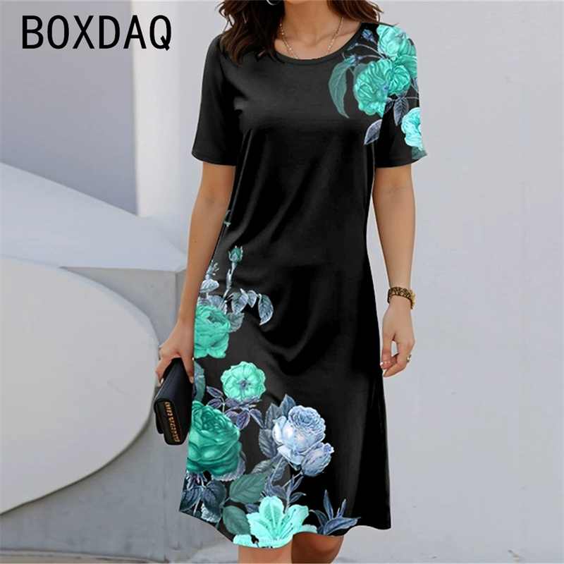 Bohemian Style Short Sleeve Ro - Sundress Midi Floral avaliação e preço
