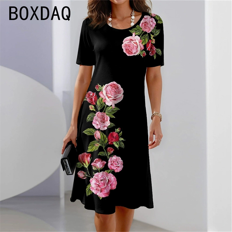 Bohemian Style Short Sleeve Ro - Sundress Midi Floral avaliação e preço