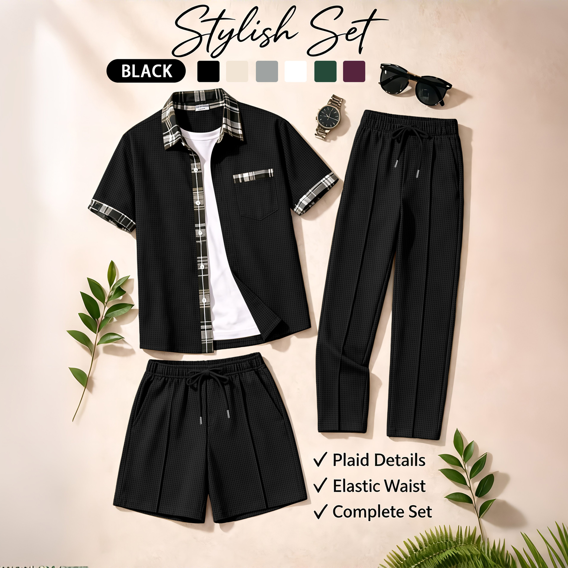 Men's 3 Piece Waffle Knit Trac - Summer Clothing Types avaliação e preço