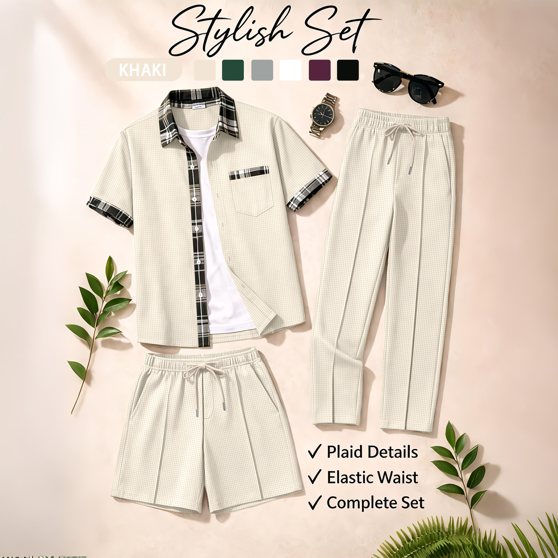 Men's 3 Piece Waffle Knit Trac - Summer Clothing Types avaliação e preço