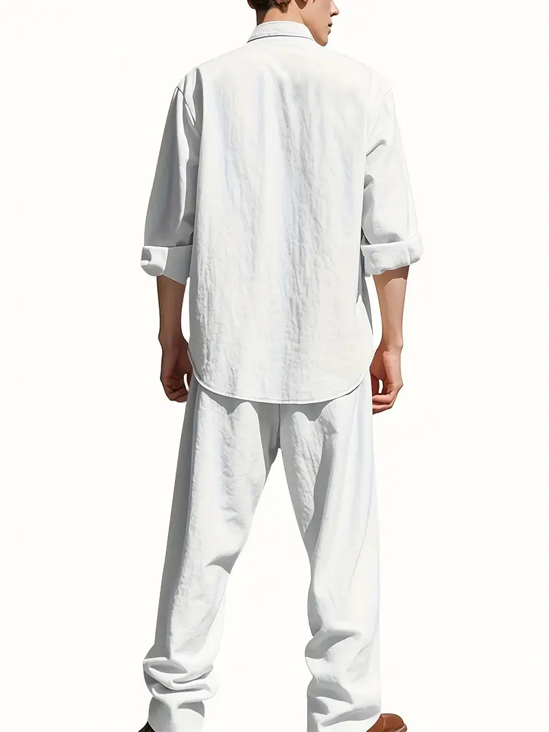 Men's White Linen Suit Set Lon - Summer Clothing Types avaliação e preço