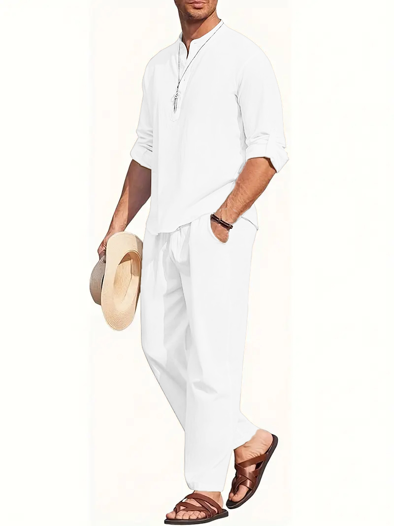 Men's White Linen Suit Set Lon - Summer Clothing Types avaliação e preço