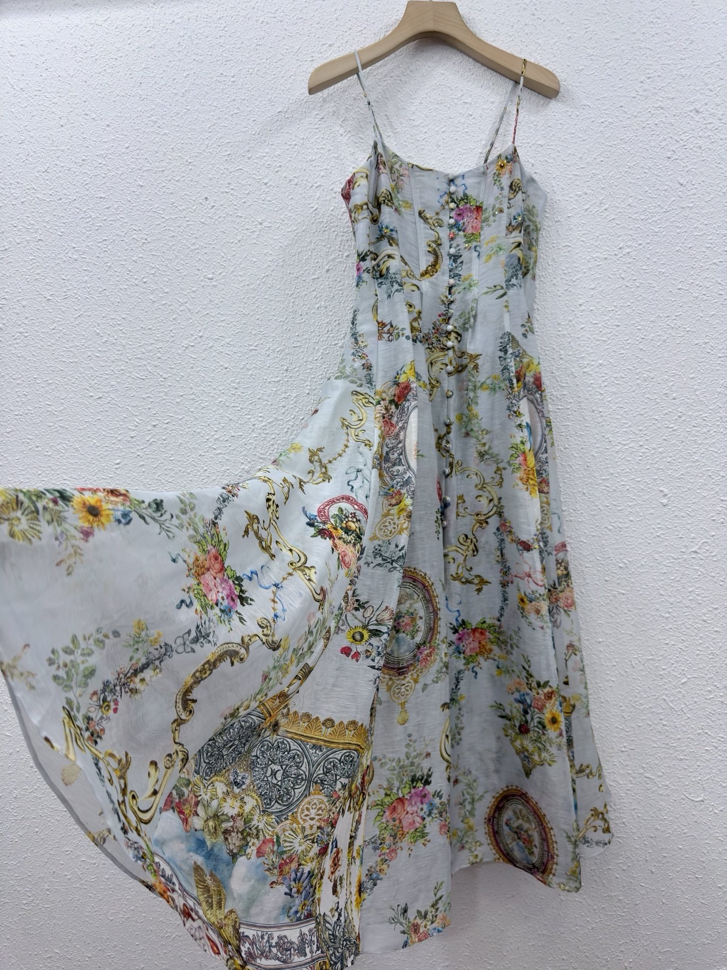 Silk Linen Baroque Floral Prin - Sundress Midi Floral avaliação e preço