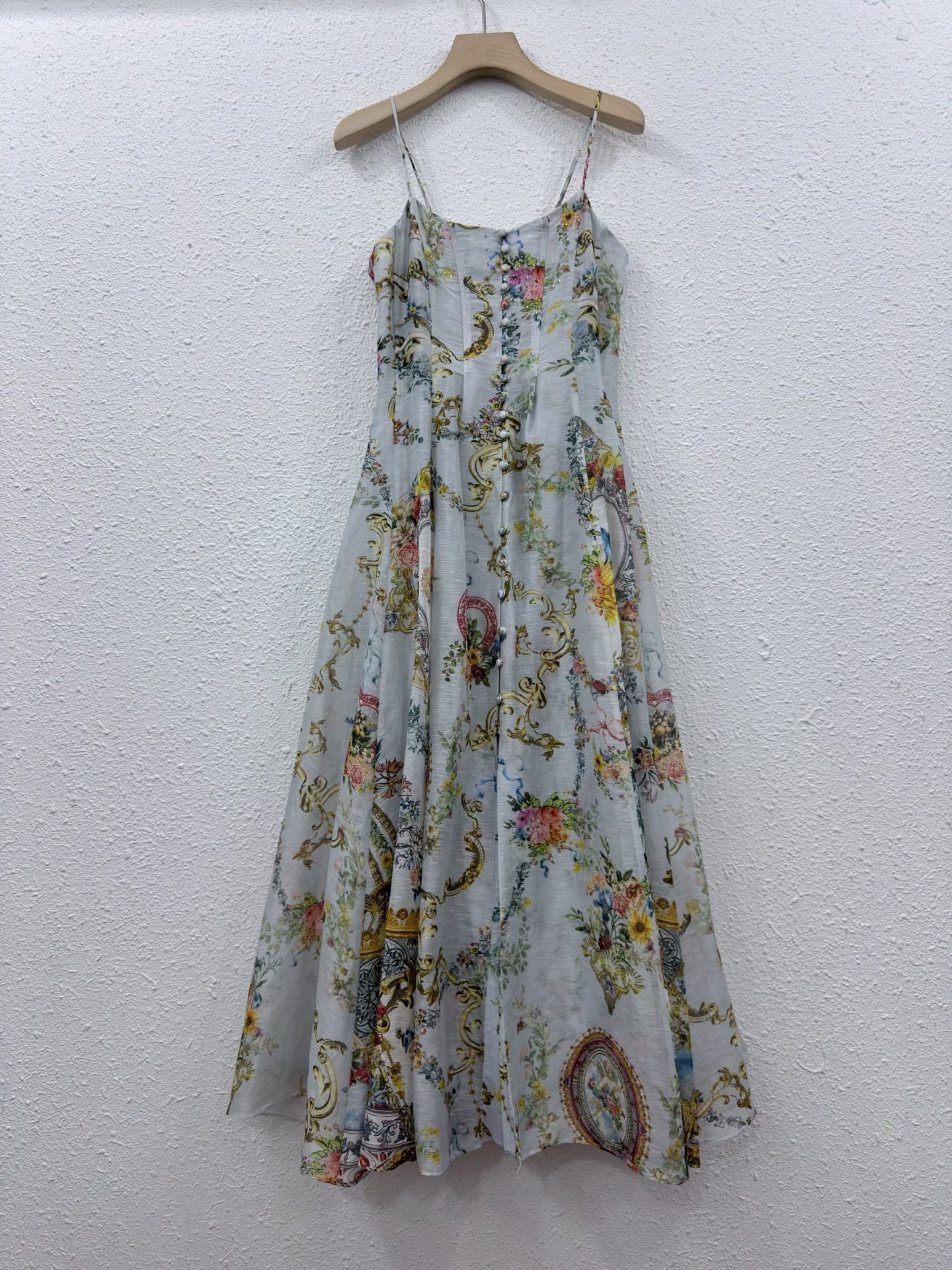 Silk Linen Baroque Floral Prin - Sundress Midi Floral avaliação e preço