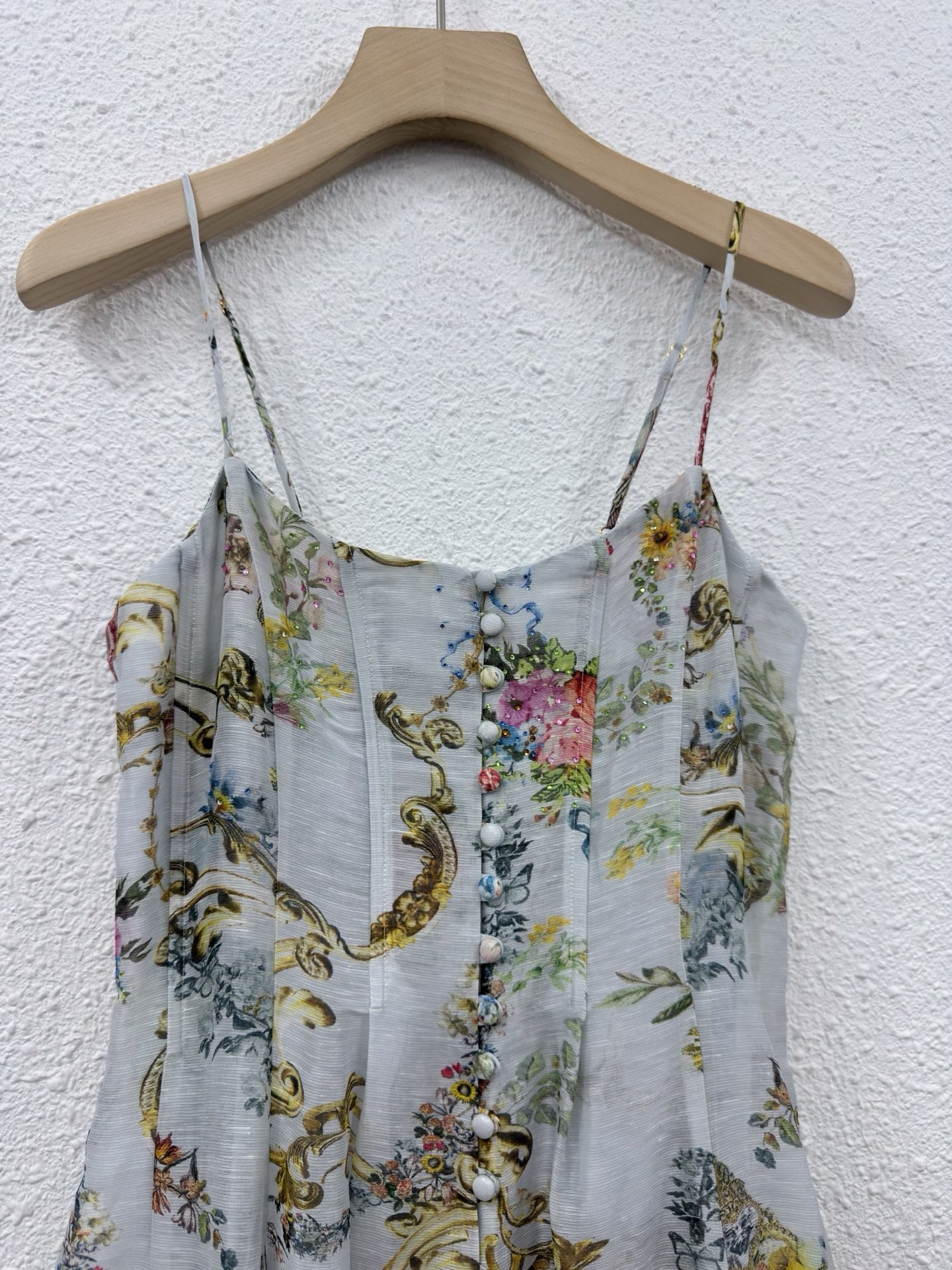 Silk Linen Baroque Floral Prin - Sundress Midi Floral avaliação e preço