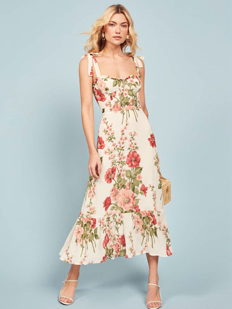 Silk Linen Women's White Flora - Sundress Midi Floral avaliação e preço