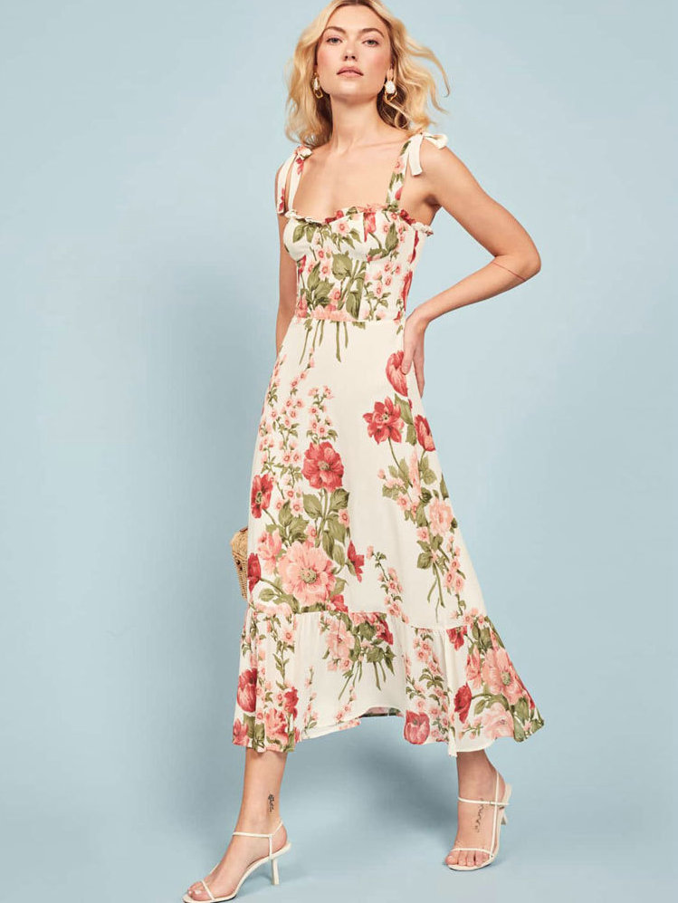 Silk Linen Women's White Flora - Sundress Midi Floral avaliação e preço