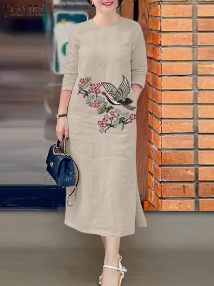 ZANZEA Women Vintage Embroider - Sundress Midi Floral avaliação e preço