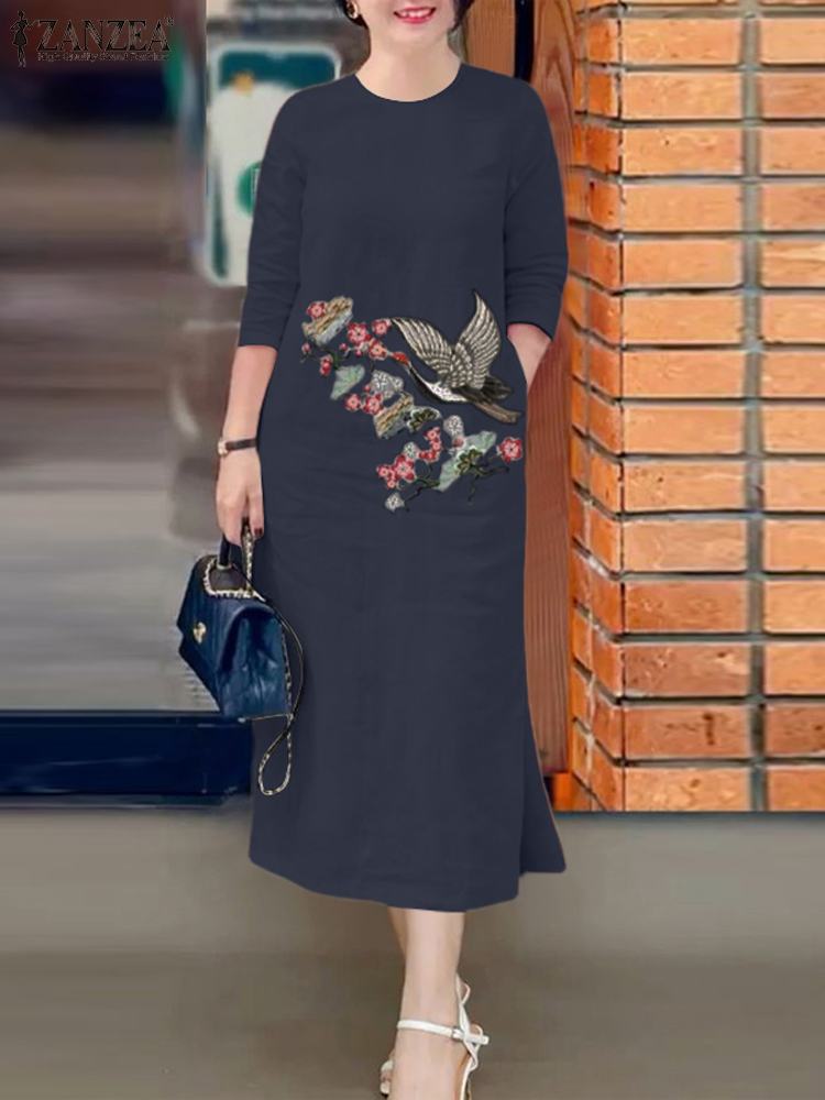 ZANZEA Women Vintage Embroider - Sundress Midi Floral avaliação e preço