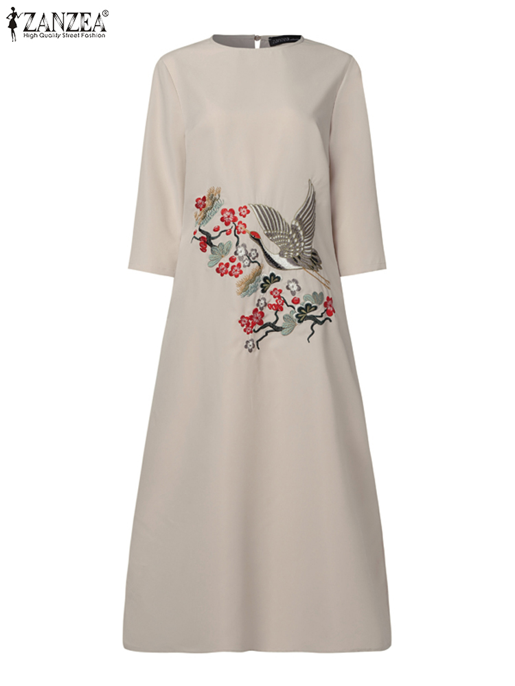 ZANZEA Women Vintage Embroider - Sundress Midi Floral avaliação e preço