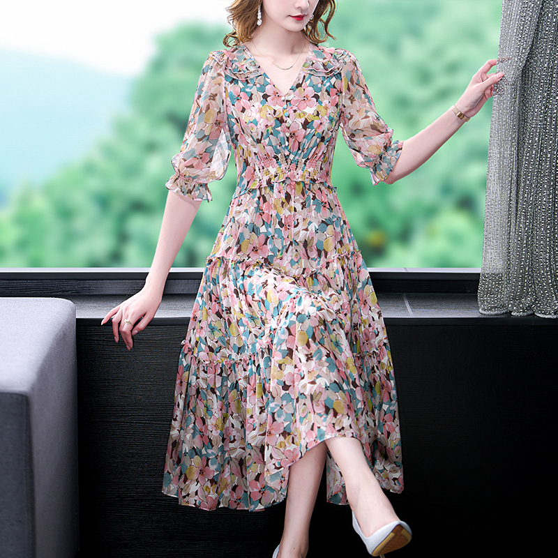 Summer Floral Natural Silk V-N - Sundress Midi Floral avaliação e preço