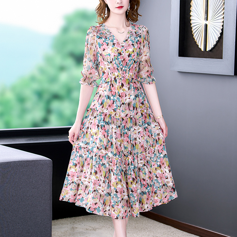 Summer Floral Natural Silk V-N - Sundress Midi Floral avaliação e preço