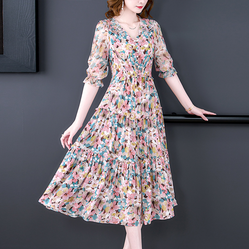 Summer Floral Natural Silk V-N - Sundress Midi Floral avaliação e preço