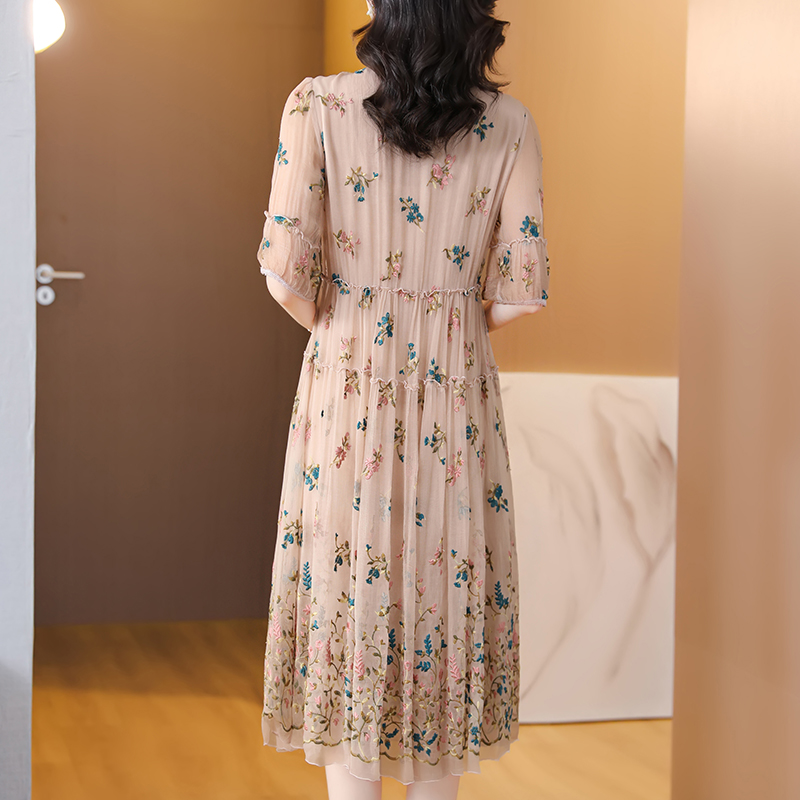Women Floral Natural Silk Embr - Sundress Midi Floral avaliação e preço