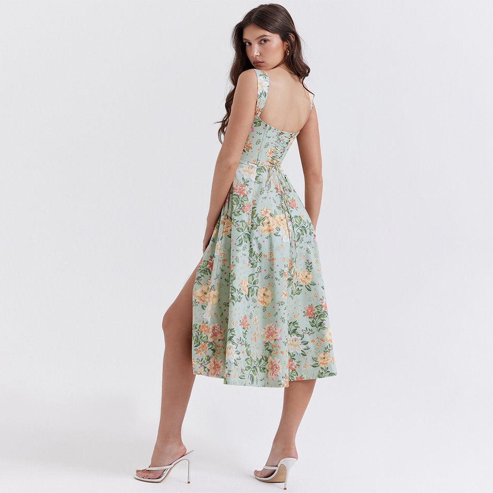 Open Back Split Floral Print D - Sundress Midi Floral avaliação e preço