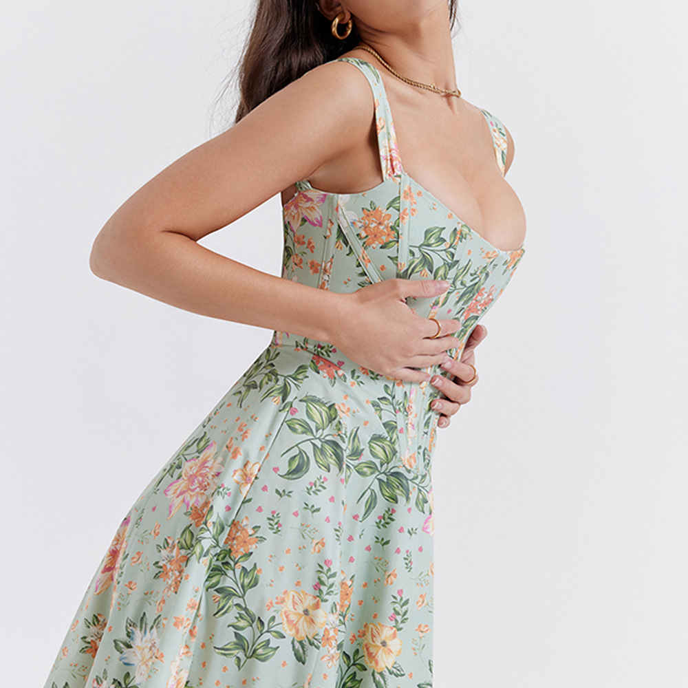 Open Back Split Floral Print D - Sundress Midi Floral avaliação e preço