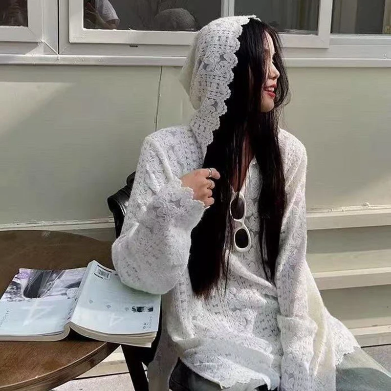Y2K Lace Hooded Shirts Women S - Summer Clothing Aesthetic avaliação e preço