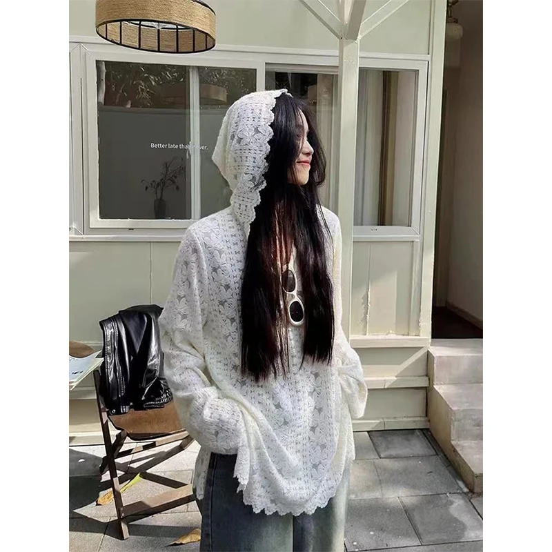 Y2K Lace Hooded Shirts Women S - Summer Clothing Aesthetic avaliação e preço