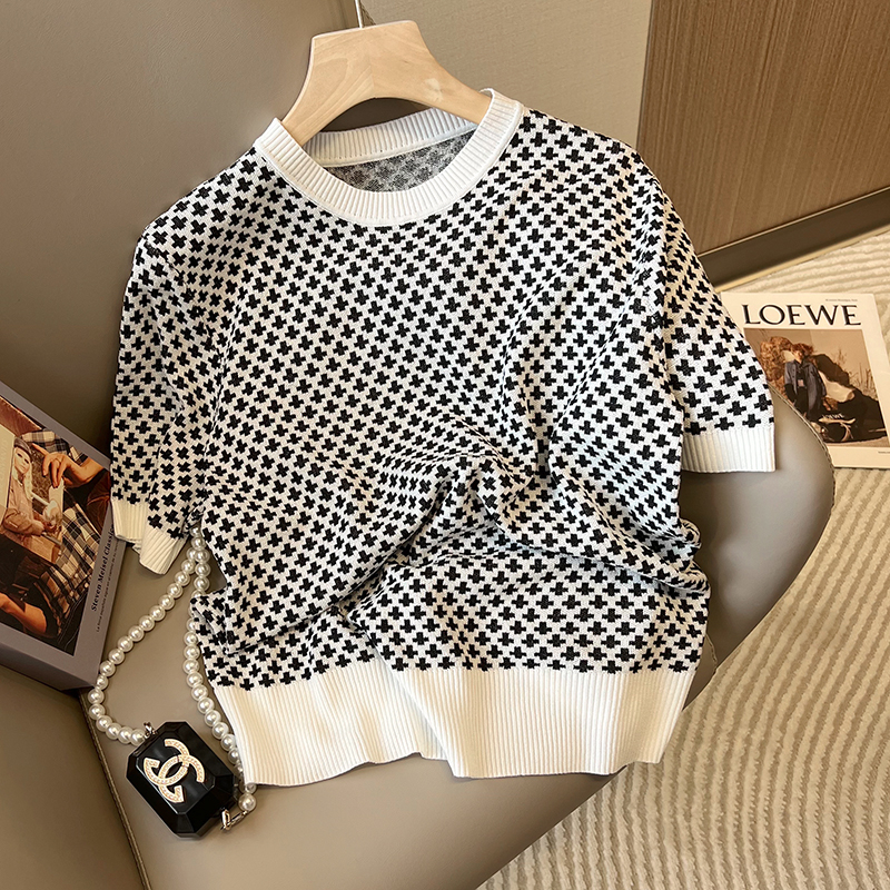 Stylish Plaid Knitted Sweater  - Summer Clothing Yarn avaliação e preço