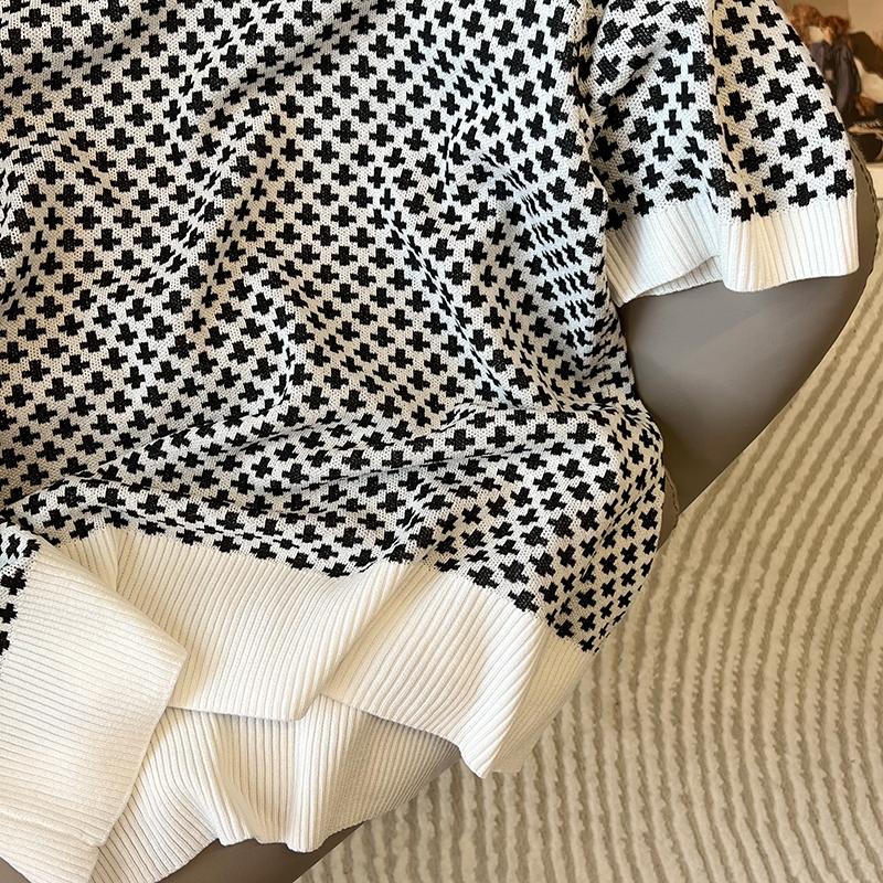 Stylish Plaid Knitted Sweater  - Summer Clothing Yarn avaliação e preço