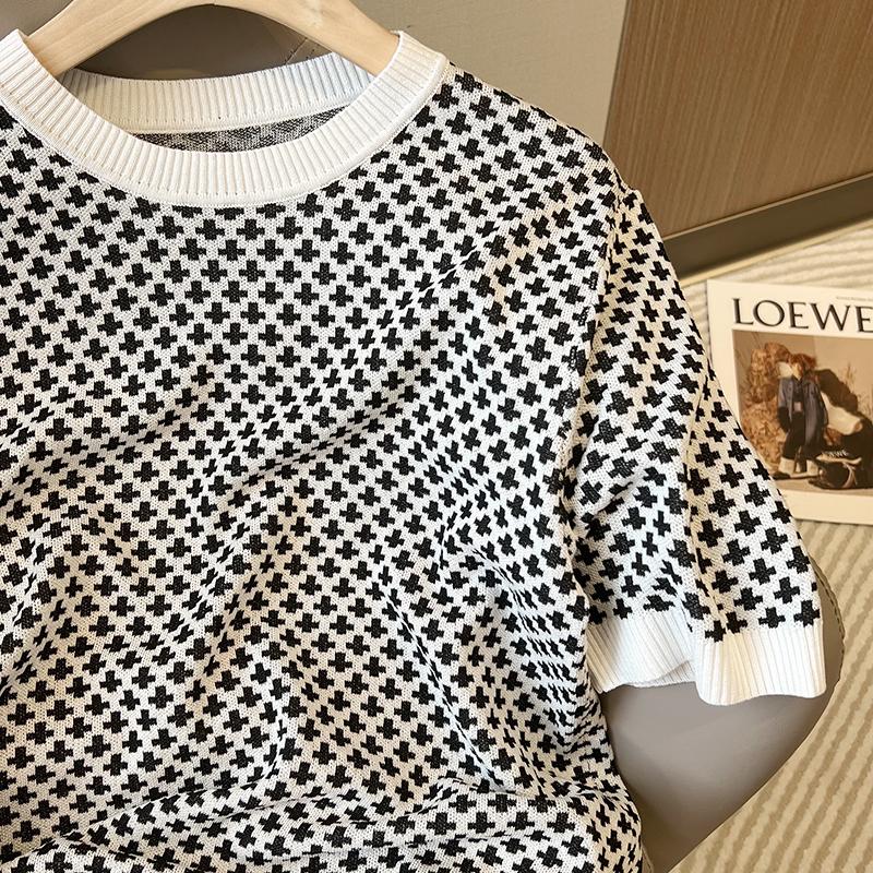 Stylish Plaid Knitted Sweater  - Summer Clothing Yarn avaliação e preço