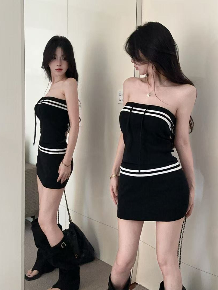 Sexy Hot Girl Black Patchwork  - Summer Clothing Set For Girls avaliação e preço