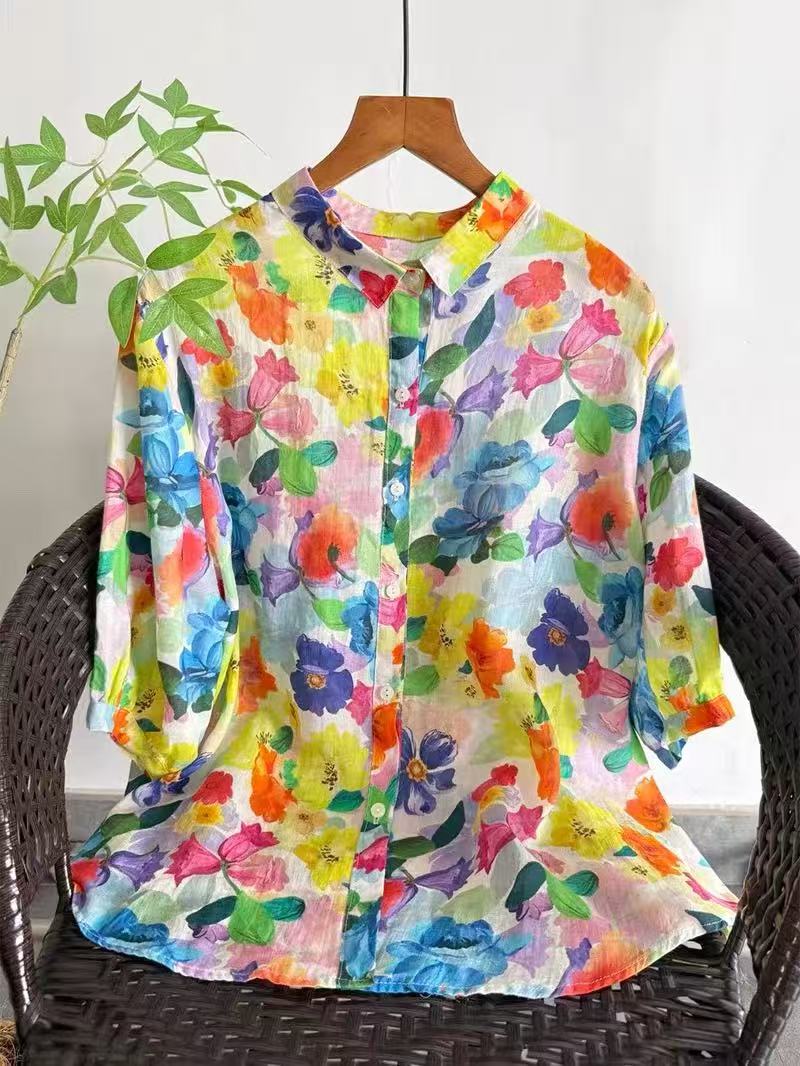 2026 Pure Ramie Print Shirt Wo - Summer Clothing In Japan avaliação e preço