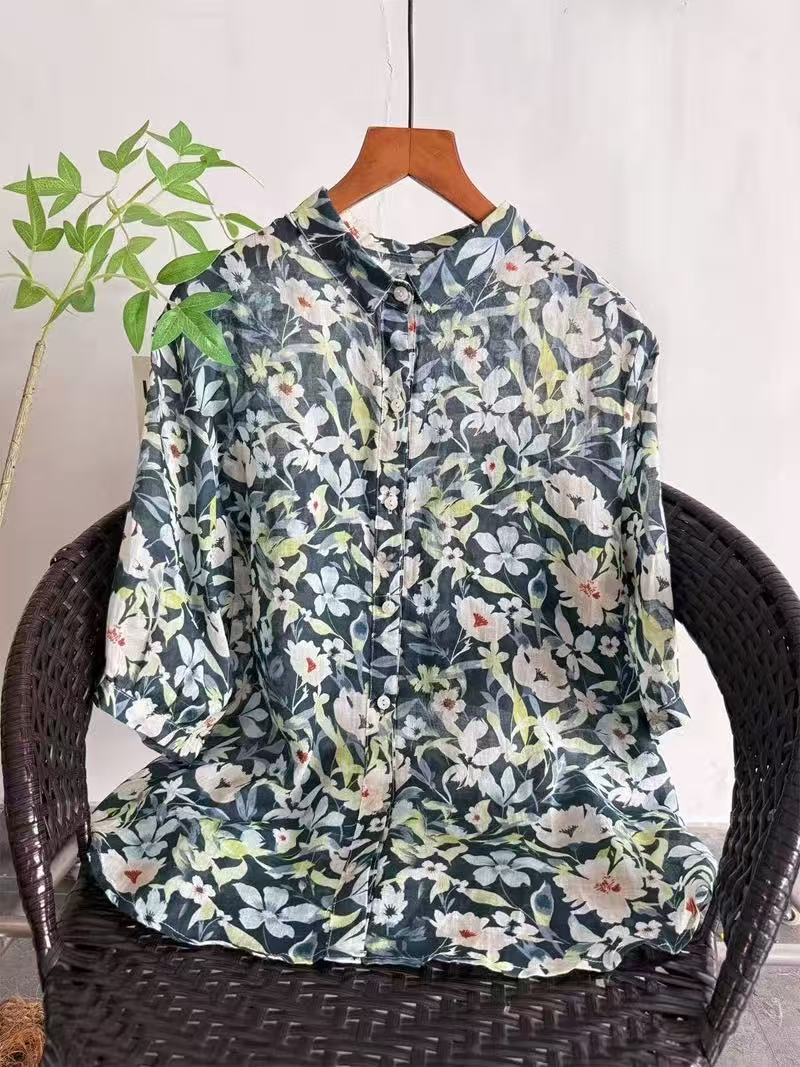 2026 Pure Ramie Print Shirt Wo - Summer Clothing In Japan avaliação e preço