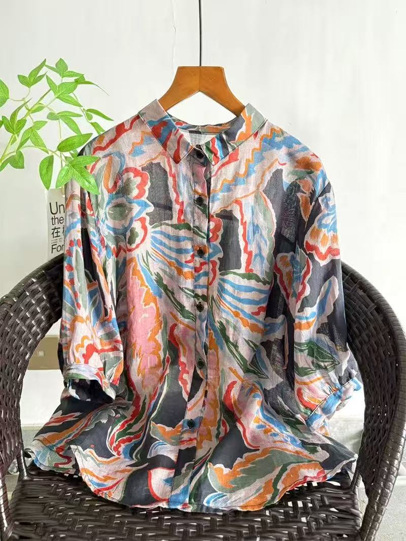 2026 Pure Ramie Print Shirt Wo - Summer Clothing In Japan avaliação e preço